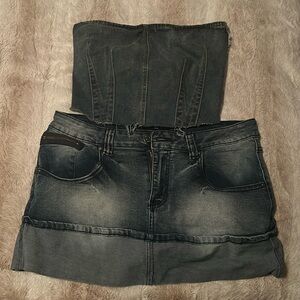 Jean 2 piece skirt set